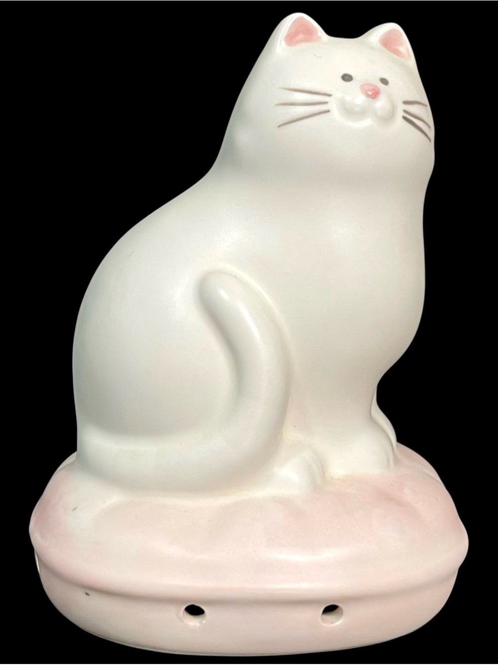Vintage 1990s Takahashi Ceramic Cat on Pillow Hanging Pomander Potpourri Holder
